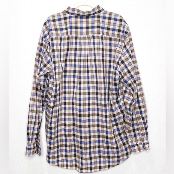 Peter Millar Men’s Brown Blue Checker Cotton Long Sleeve Button Down Shirt XL - Picture 2 of 6